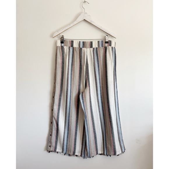 SOFT SURROUNDINGS L Sera Cropped Pants Striped Linen Blend Button Sides Large - Picture 8 of 11